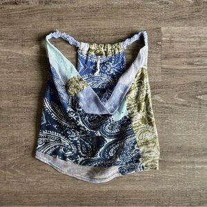 Free People Cowl Neck Tank Top with Patchwork Paisley Design Knit Halter Top